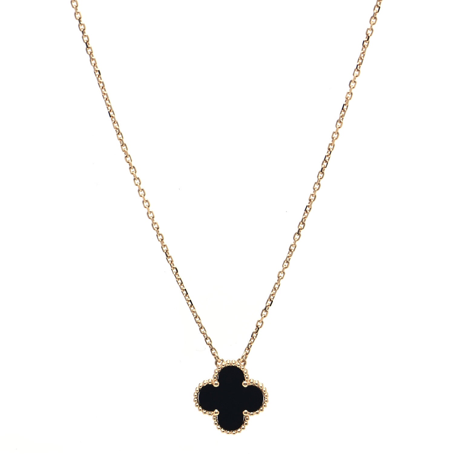 Van Cleef & Arpels 18K Yellow Gold Black Onyx Vintage Alhambra Pendant Necklace 1 of 8