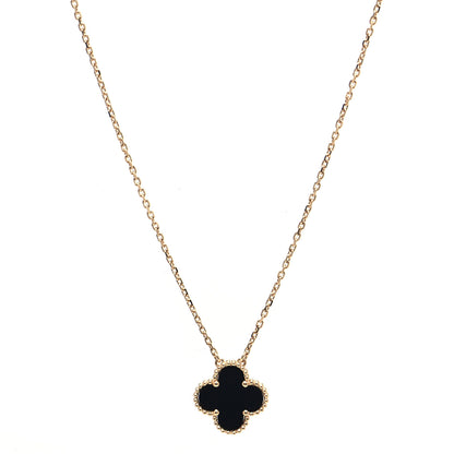 Van Cleef & Arpels 18K Yellow Gold Black Onyx Vintage Alhambra Pendant Necklace 1 of 8