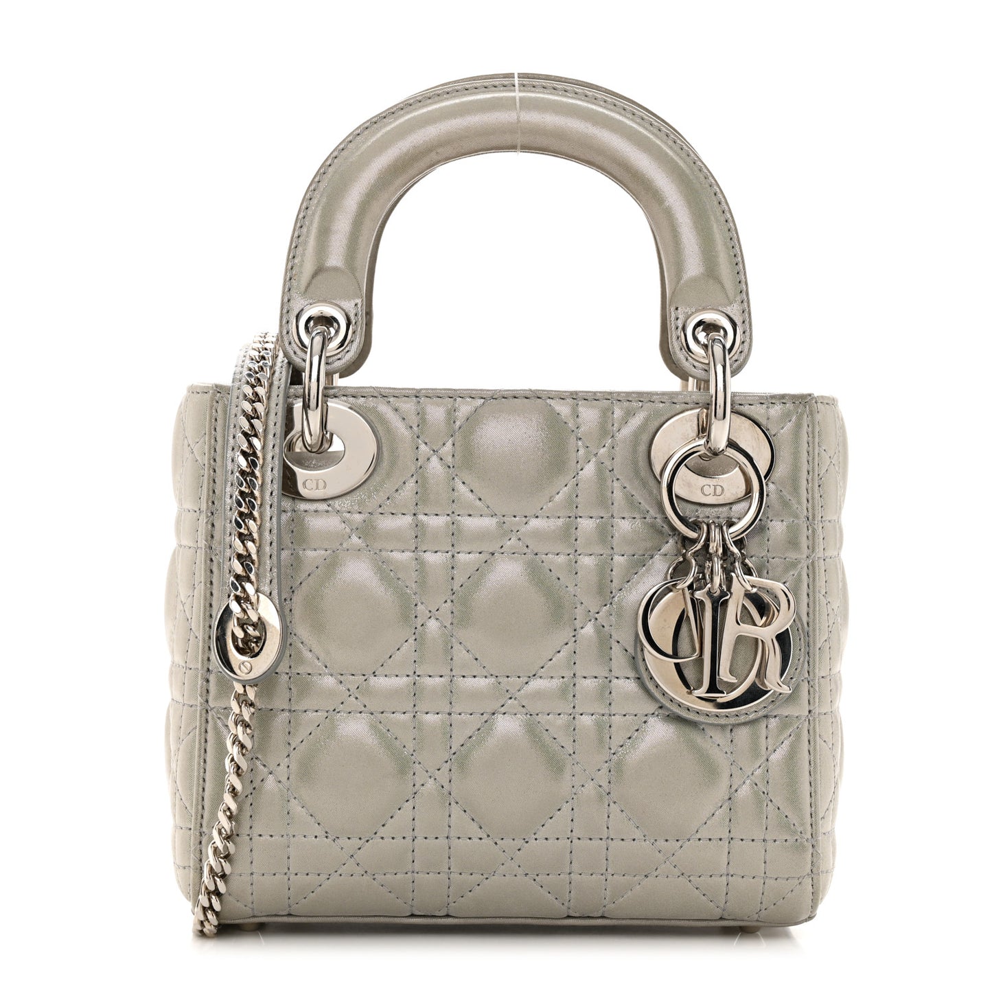 Metallic Nubuck Cannage Mini Lady Dior Silver