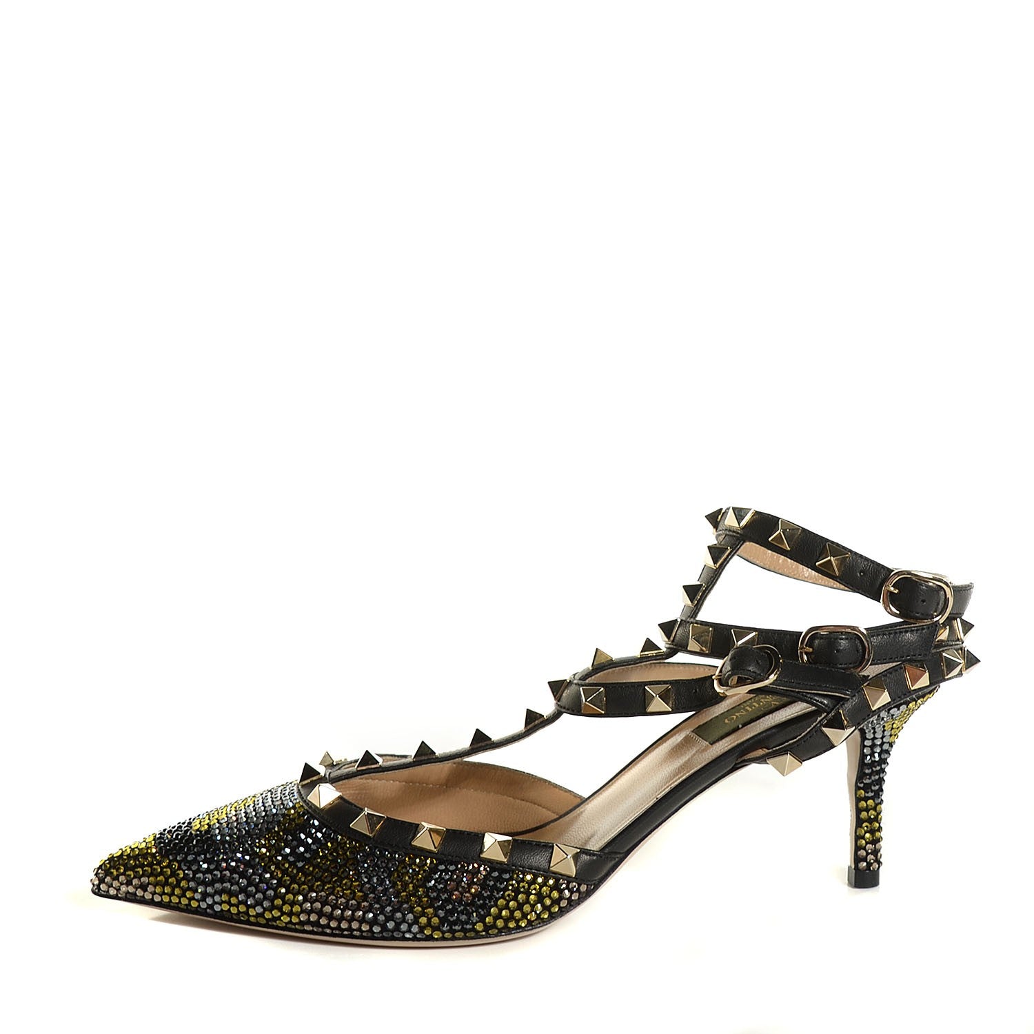 Valentino Garavani Crystal Camouflage Rockstud Ankle Strap 65mm Pumps 39 Black 1 of 7