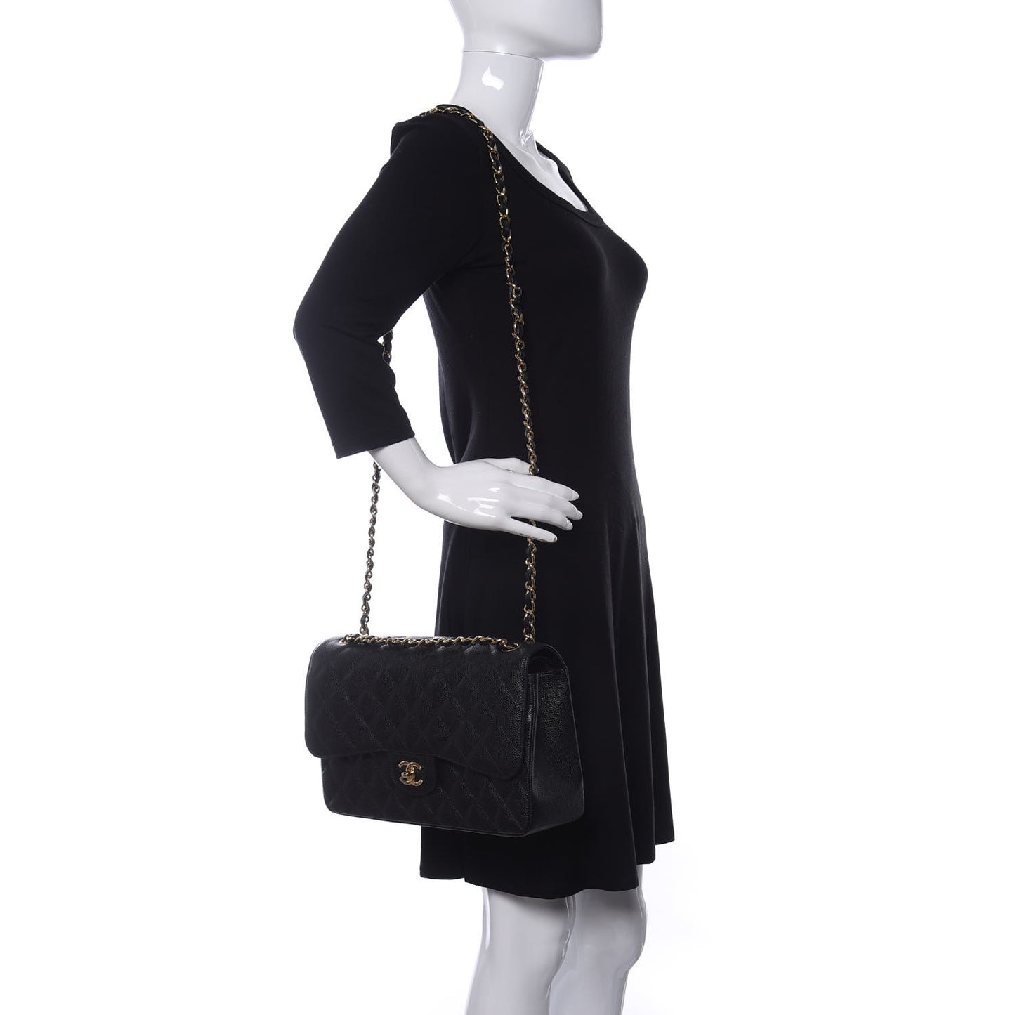 Caviar Quilted Jumbo Double Flap Black