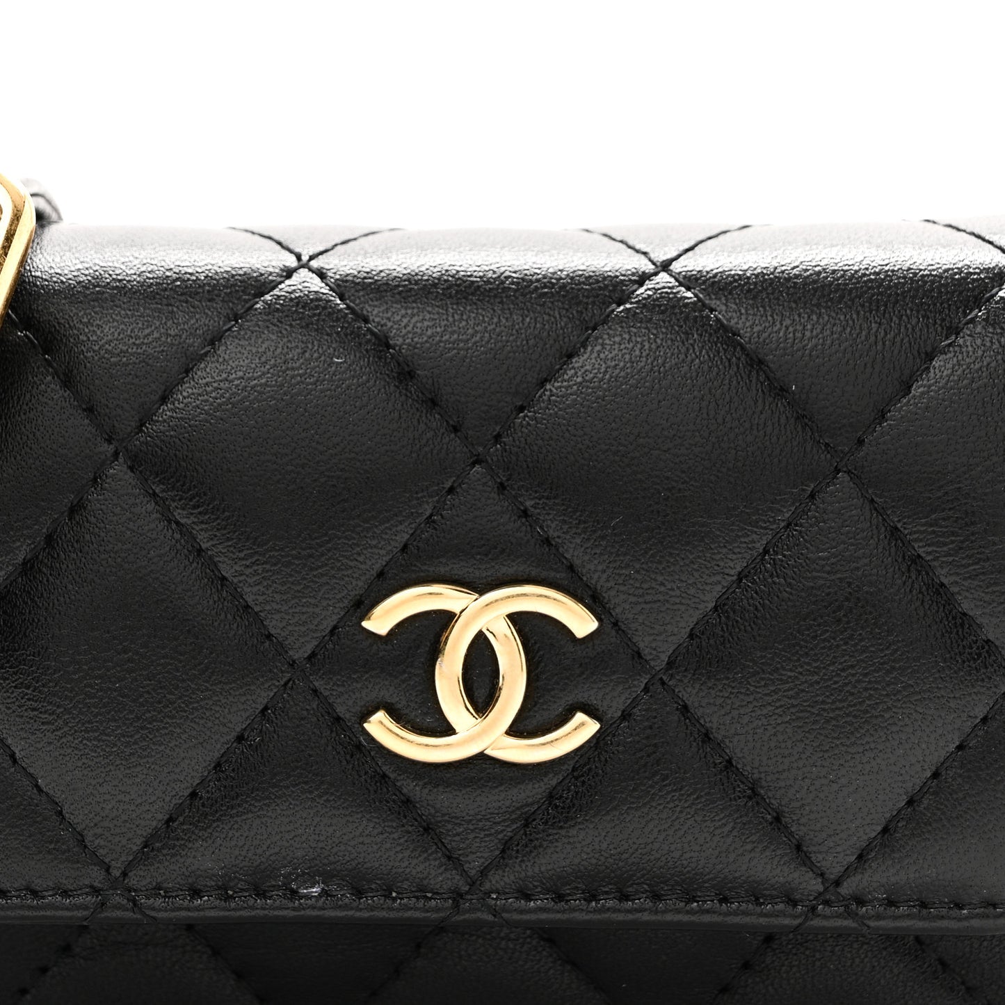 Lambskin Quilted Enamel Mini Belt Bag Black