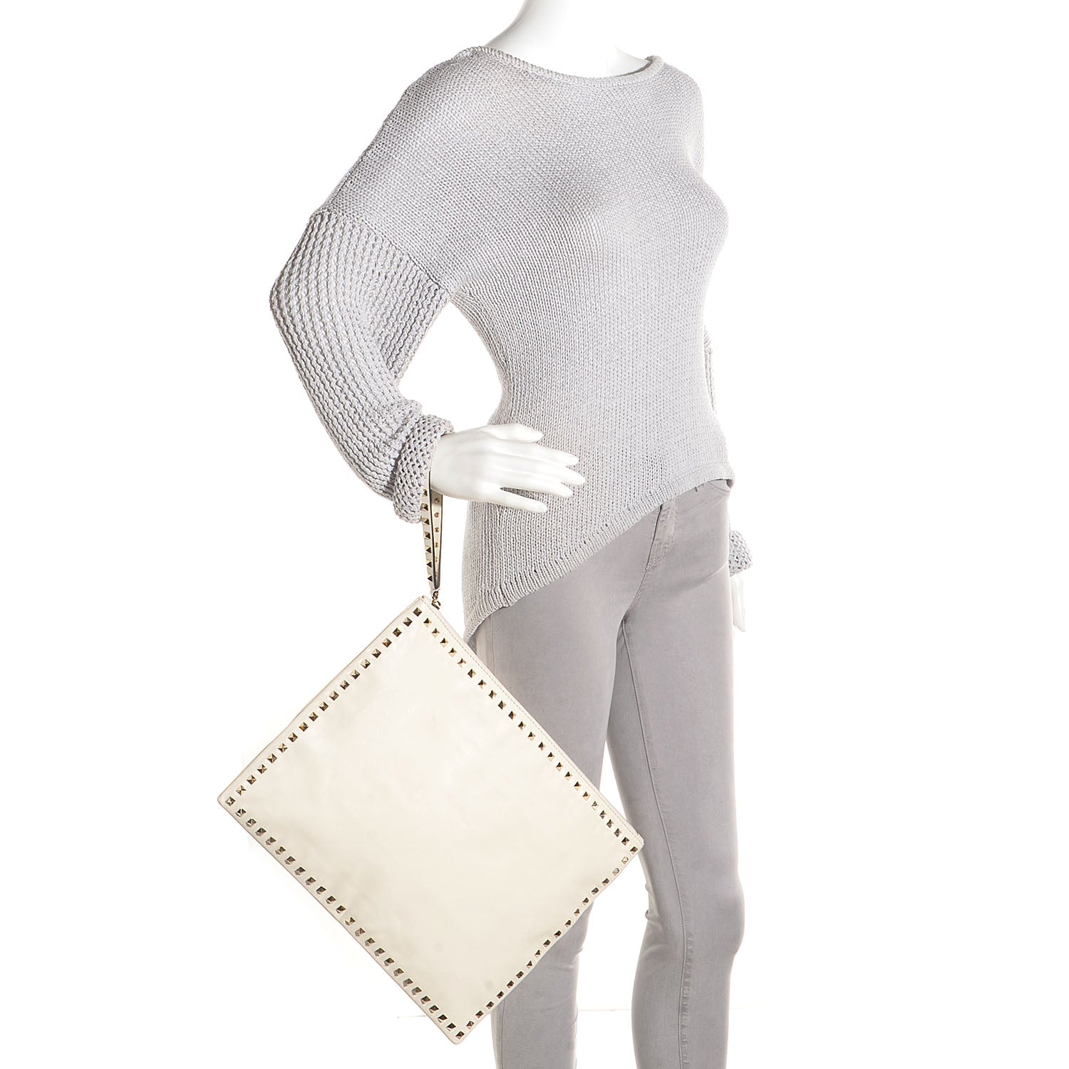 Valentino Garavani Vitello Oversized Rockstud Zip Wristlet Pouch Light Ivory 2 of 8