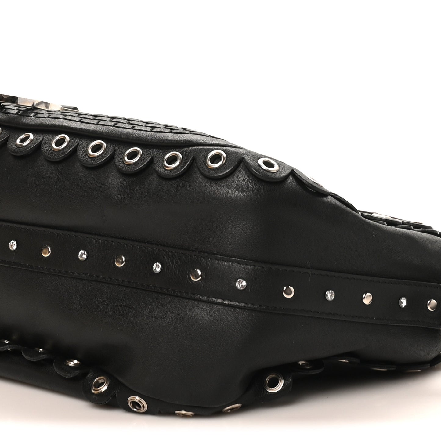 Calfskin Crystal Studded Peace Shoulder Bag Black