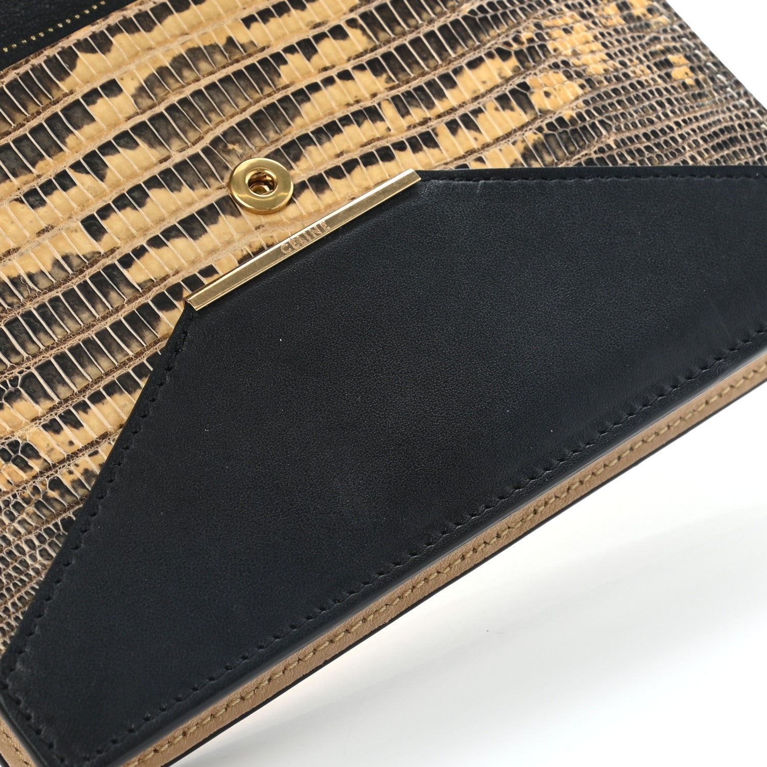 Celine Calfskin Lizard Diamond Compact Multifunction Wallet Beige Black 10 of 14