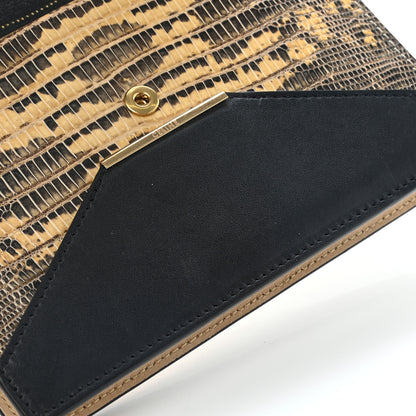 Celine Calfskin Lizard Diamond Compact Multifunction Wallet Beige Black 10 of 14