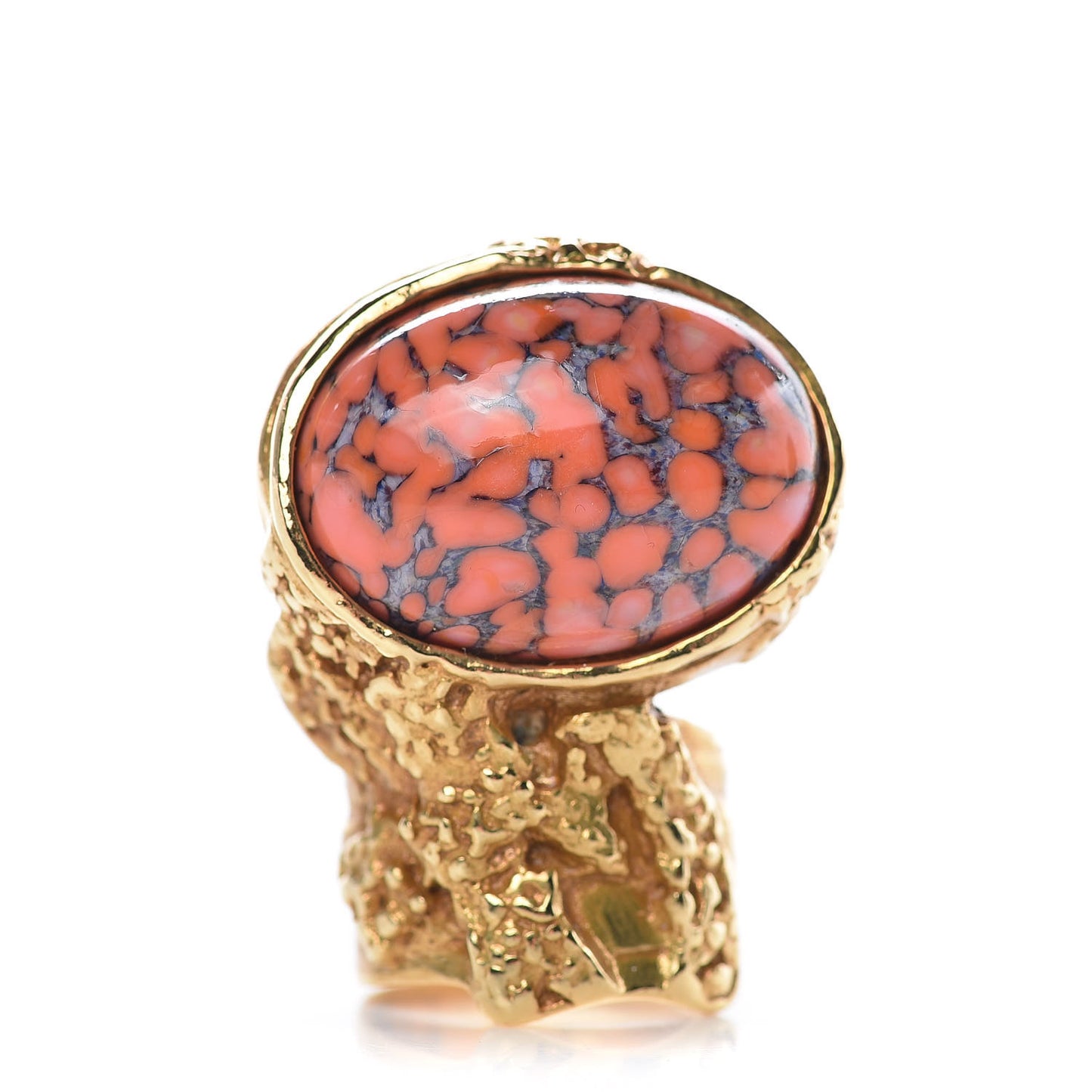 Glass Cabochon Arty Ovale Ring 5 Gold Coral