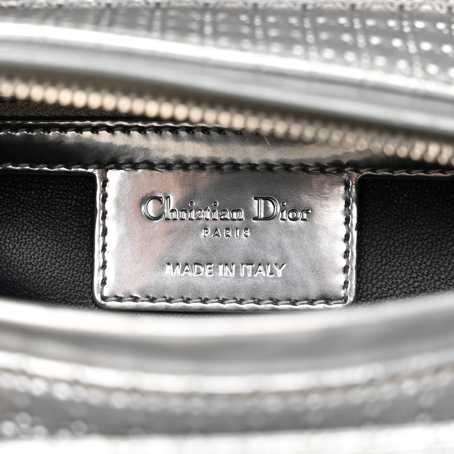 Metallic Patent Micro-Cannage Medium Lady Dior Silver