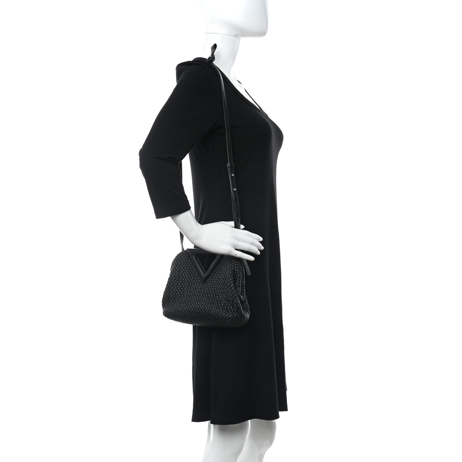 Bottega Veneta Lambskin Knit Small The Point Triangle Bag Black 2 of 11