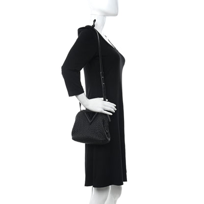 Bottega Veneta Lambskin Knit Small The Point Triangle Bag Black 2 of 11