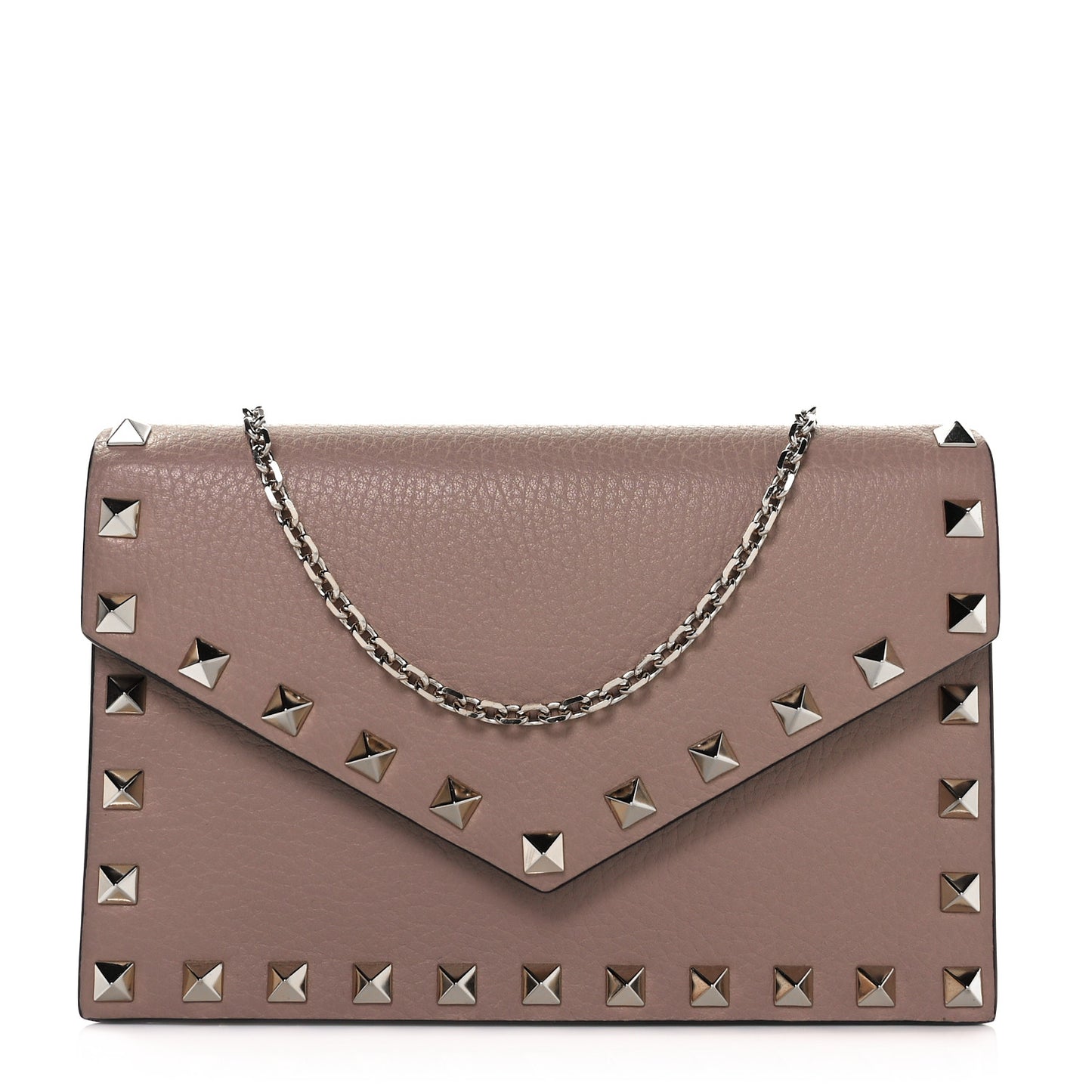 Pebbled Calfskin Rockstud Envelope Wallet on Chain Poudre