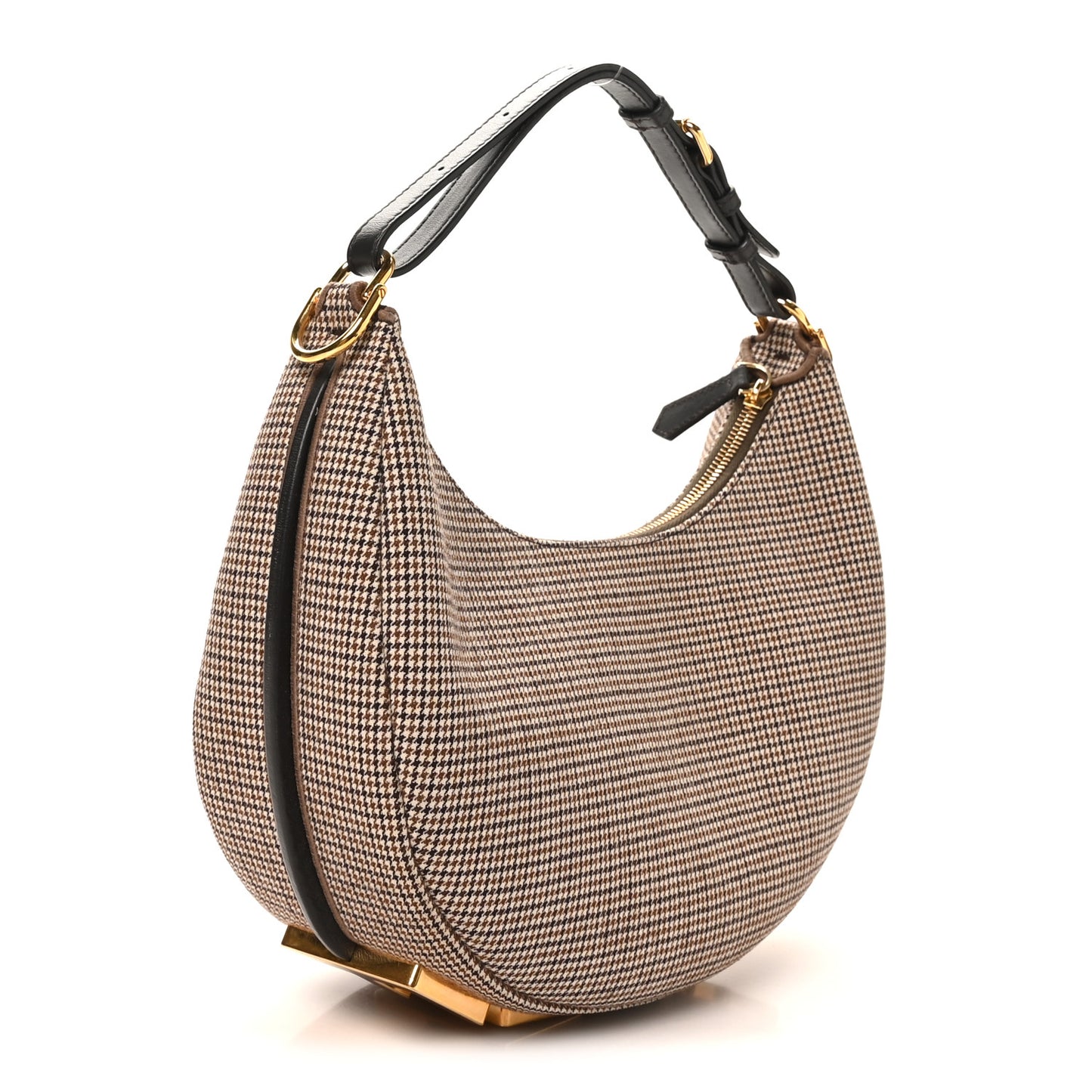 Wool Vitello Grace Small Houndstooth Small Fendigraphy Hobo Bag Beige Ebano