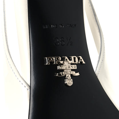 Prada Calfskin Triangle Logo Pointed Toe 75mm Slingback Pumps 36.5 White 7 of 8