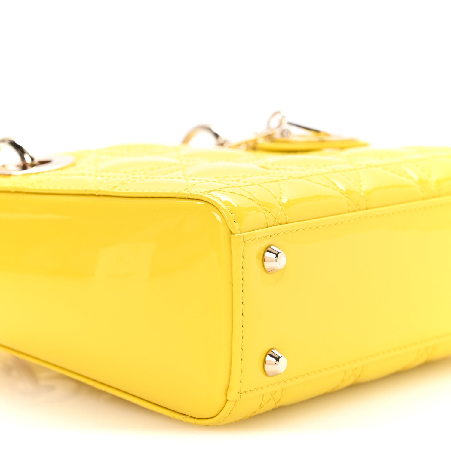 Christian Dior Patent Cannage Mini Lady Dior Yellow 9 of 11