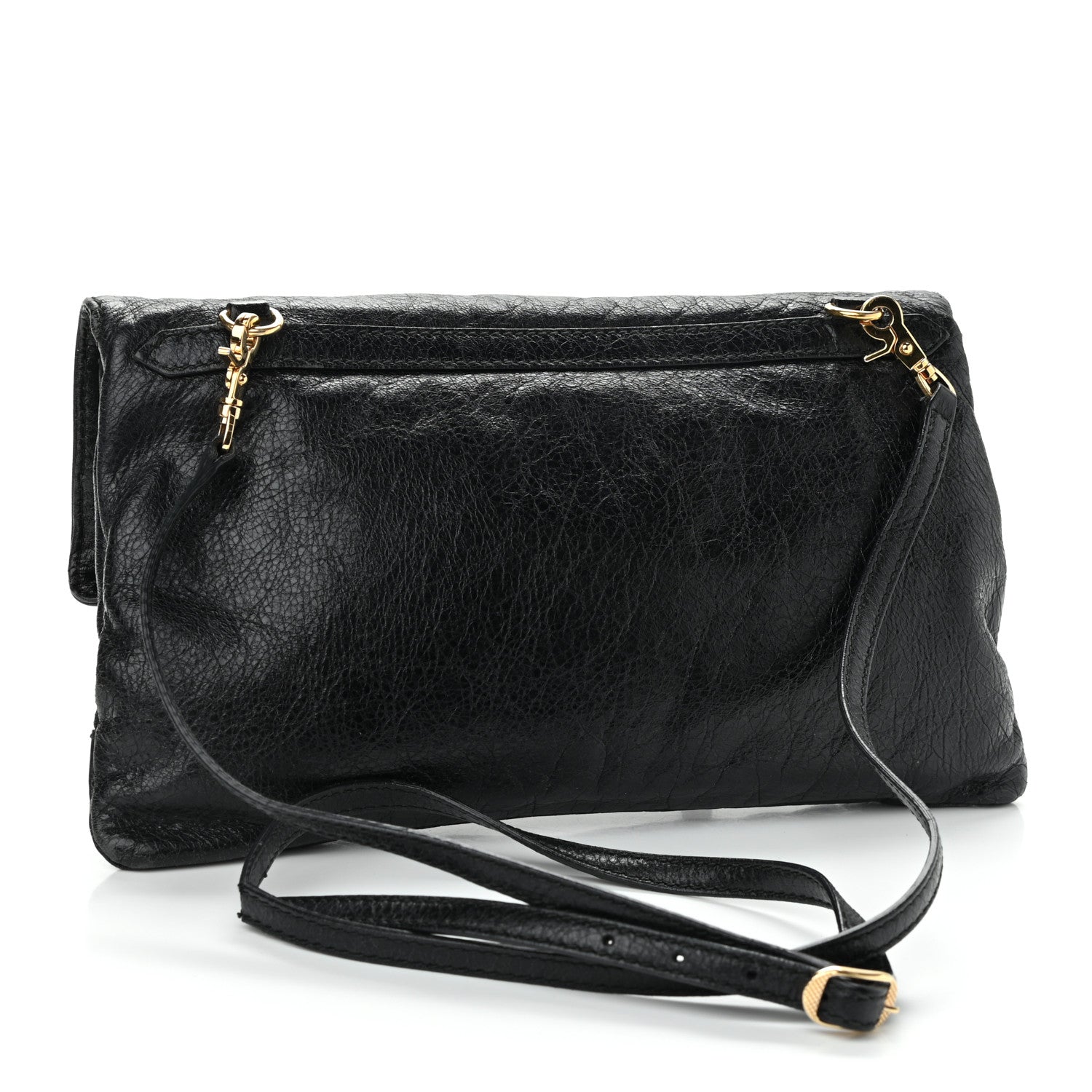 Balenciaga Agneau Giant 12 Gold Hardware Envelope Strap Clutch Black 3 of 12