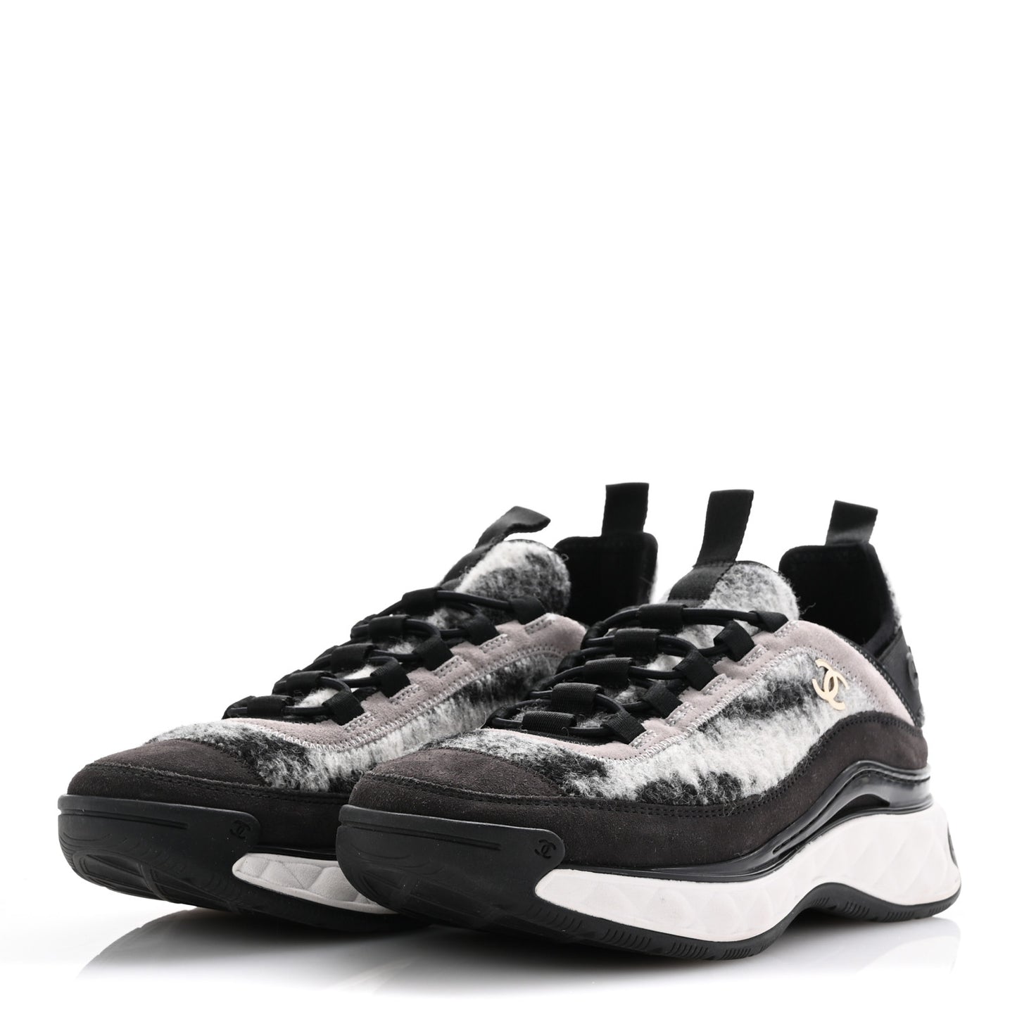 Fabric Suede Calfskin CC Sneakers 39 Gray