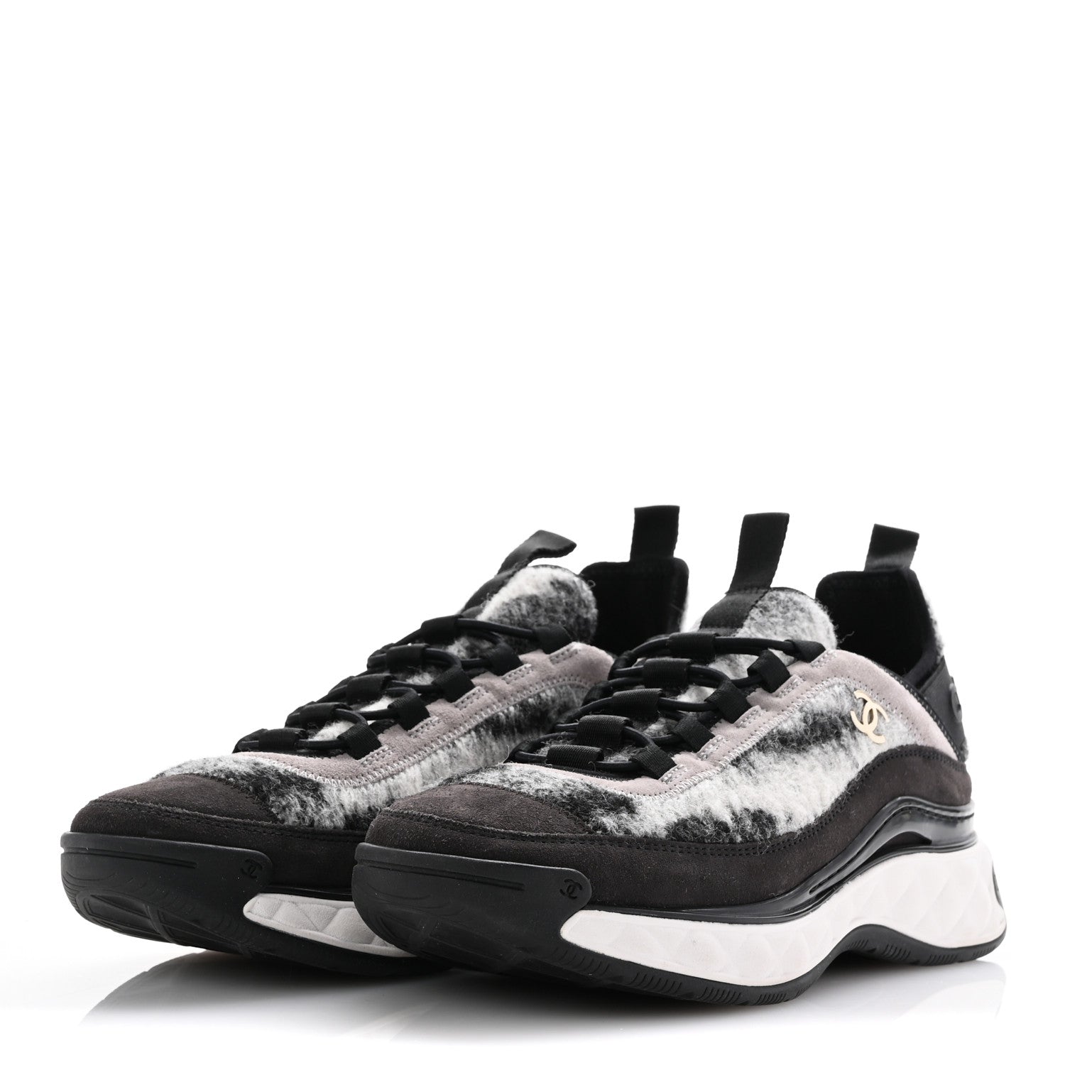 Chanel Fabric Suede Calfskin CC Sneakers 39 Gray 4 of 9