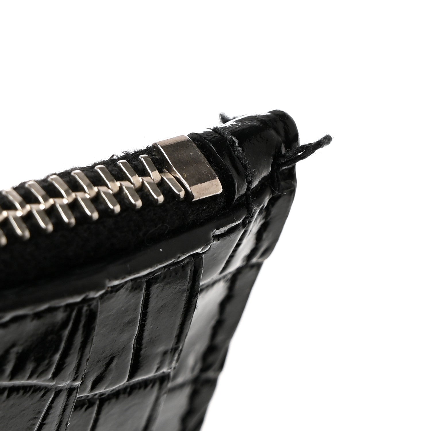 Saint Laurent Calfskin Crocodile Embossed 5 Fragments Zip Pouch Card Holder Black 8 of 8