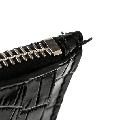 Saint Laurent Calfskin Crocodile Embossed 5 Fragments Zip Pouch Card Holder Black 8 of 8