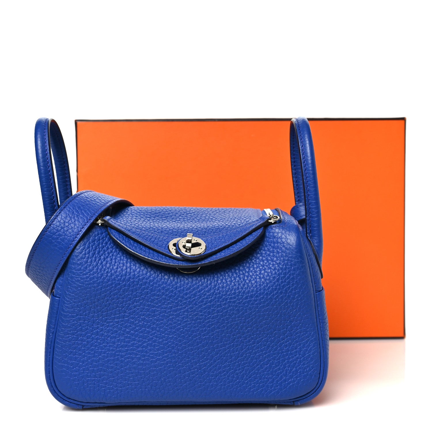 Hermes Taurillon Clemence Mini Lindy 20 Bleu Electrique 11 of 11