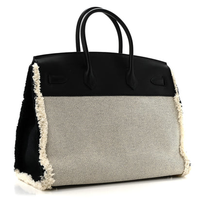 Hermes Swift Twill H Fray Fray Birkin 35 Black Ecru 3 of 11