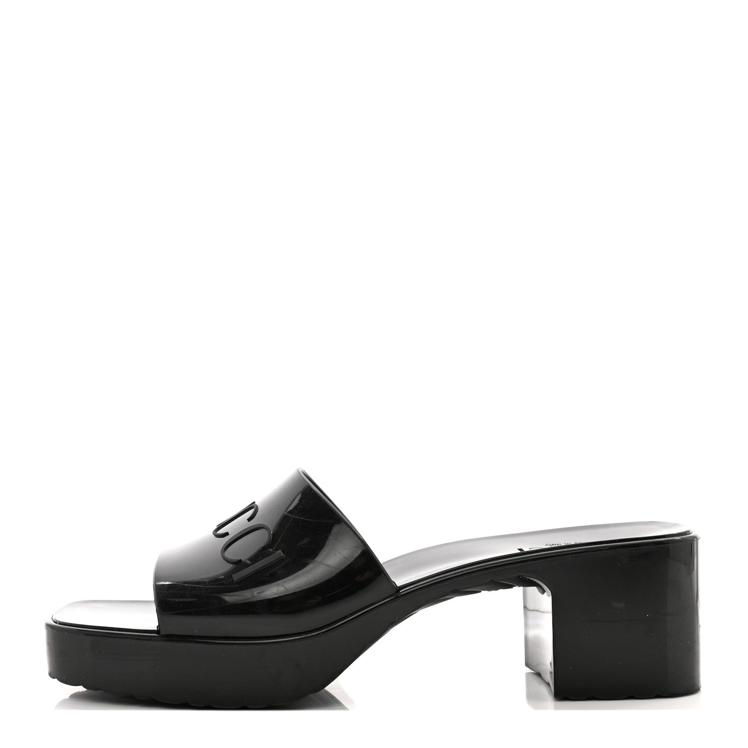 Gucci Rubber Gucci Logo Womens Platform 20/60mm Slide Sandals 38 Black 1 of 13
