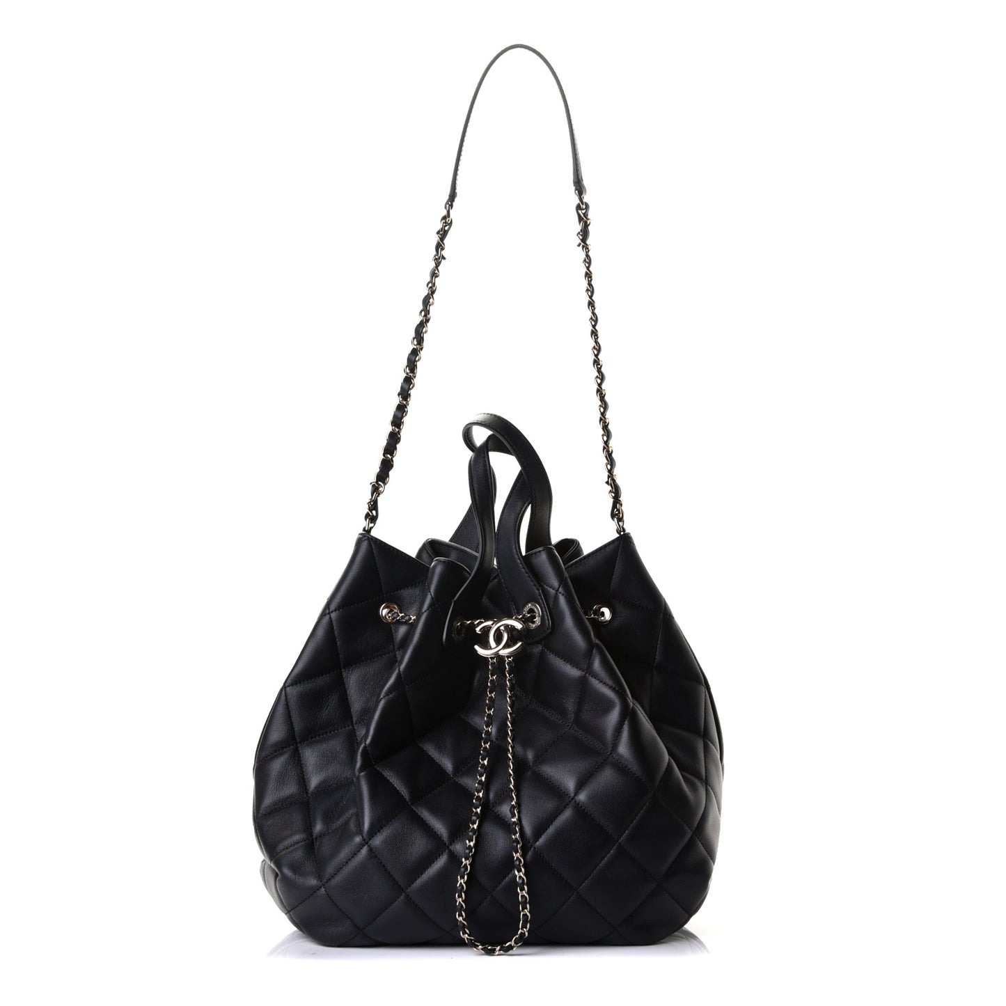 Lambskin Quilted CC Dweller Drawstring Tote Black