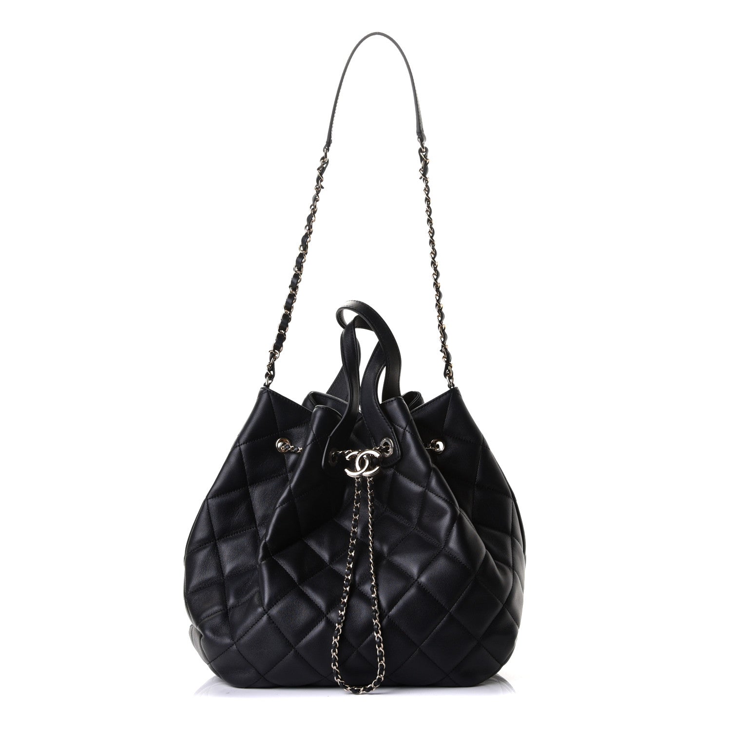 Chanel Lambskin Quilted CC Dweller Drawstring Tote Black 1 of 5