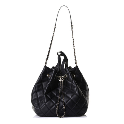 Chanel Lambskin Quilted CC Dweller Drawstring Tote Black 1 of 5
