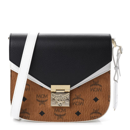 MCM Visetos Calfskin Small Patricia Crossbody Bag Cognac Black White 1 of 10