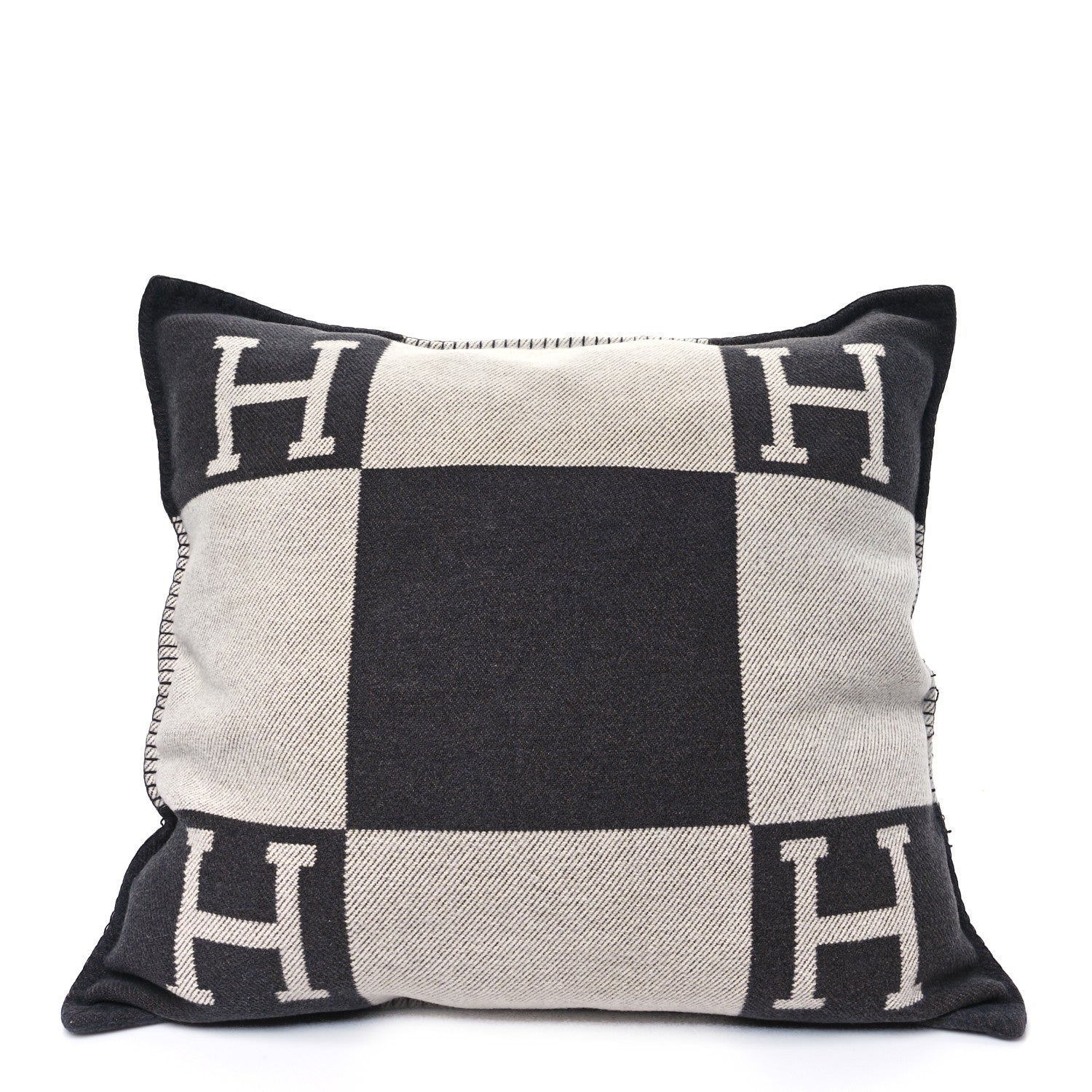 Hermes Wool Cashmere Avalon Pillow GM Ecru Gris Fonce 1 of 4