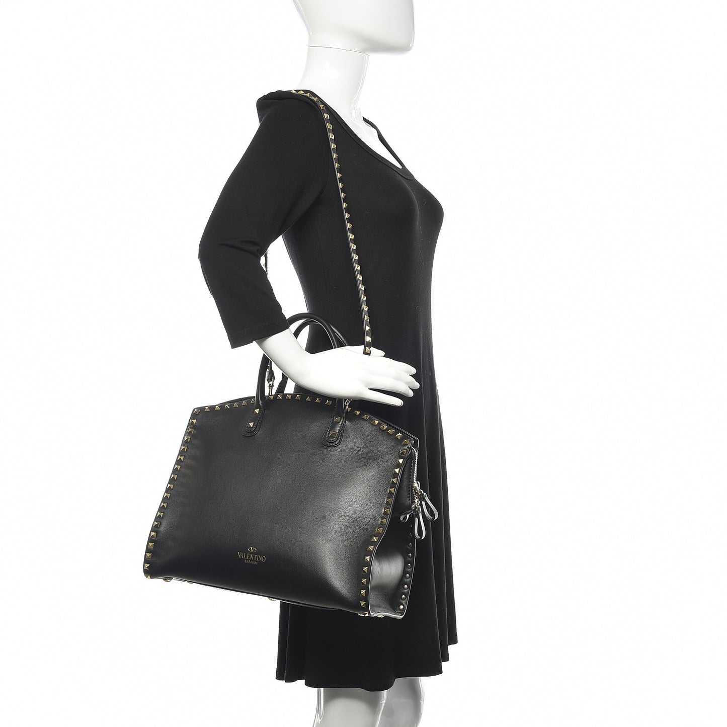 Vitello Rockstud Dome Shopper Black
