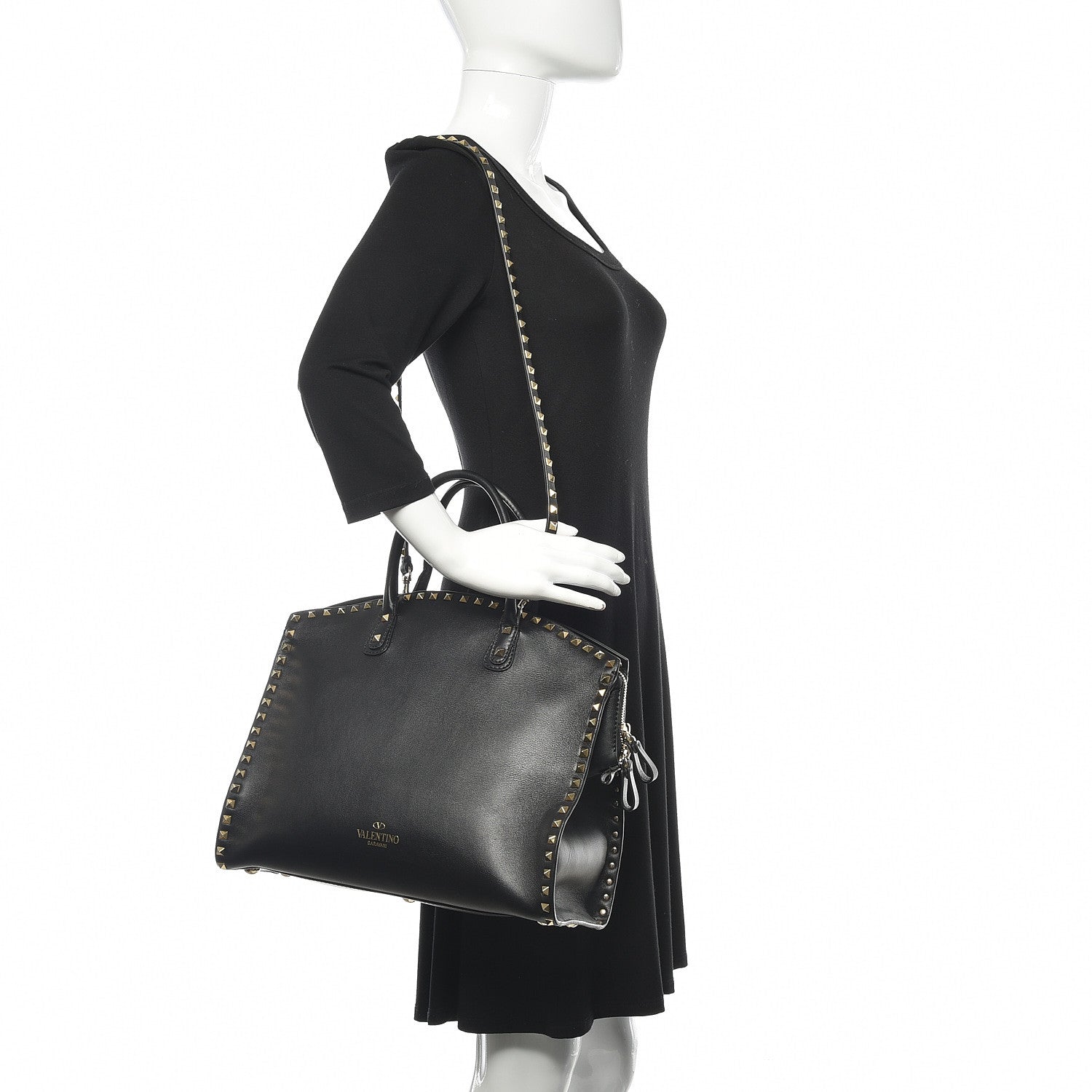 Valentino Garavani Vitello Rockstud Dome Shopper Black 2 of 13