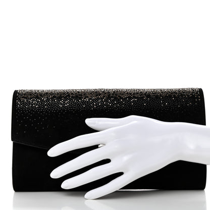 Salvatore Ferragamo Suede Crystal Gancini Wallet On Chain Black 2 of 8