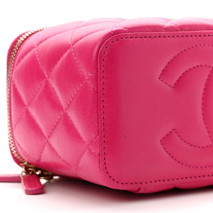 Chanel Lambskin Quilted Small Top Handle Vanity Case With Chain Dark Pink 9 of 11