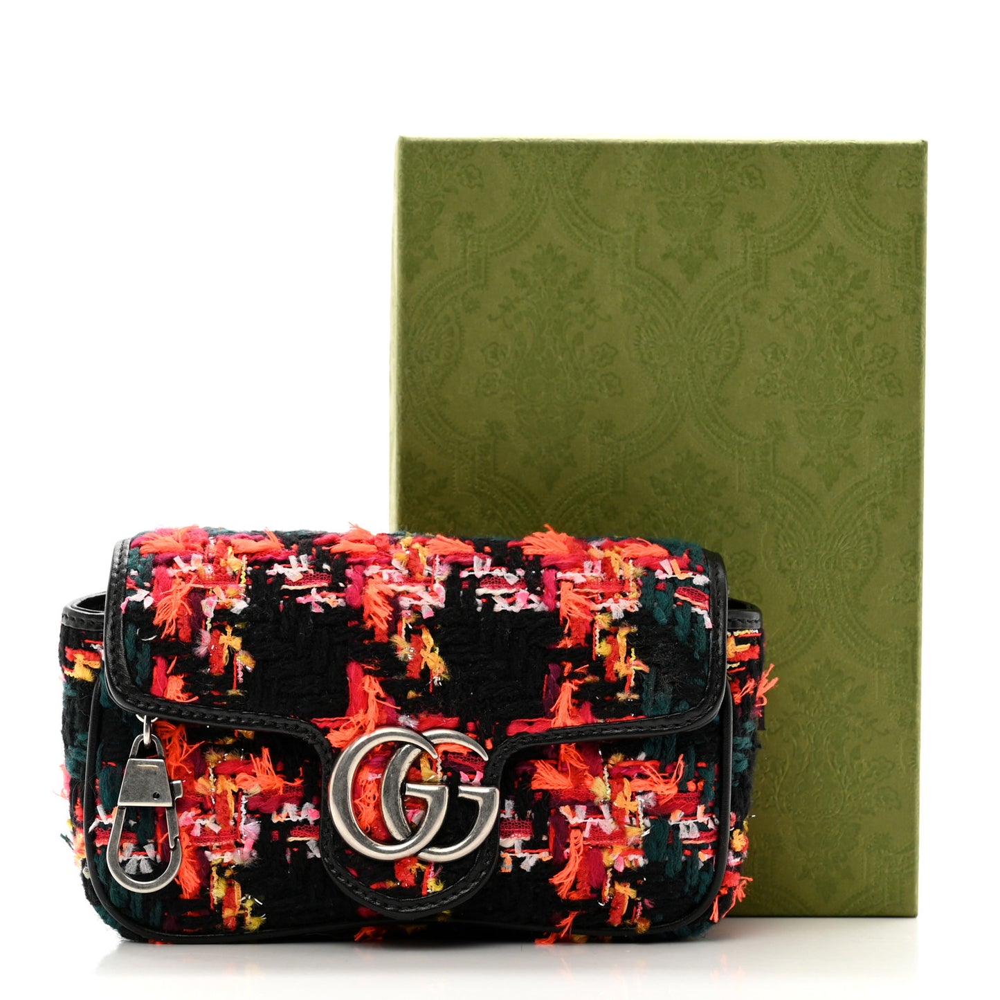Tweed Calfskin Check Poule Super Mini GG Marmont Shoulder Bag Pink Petroleum Multicolor Black