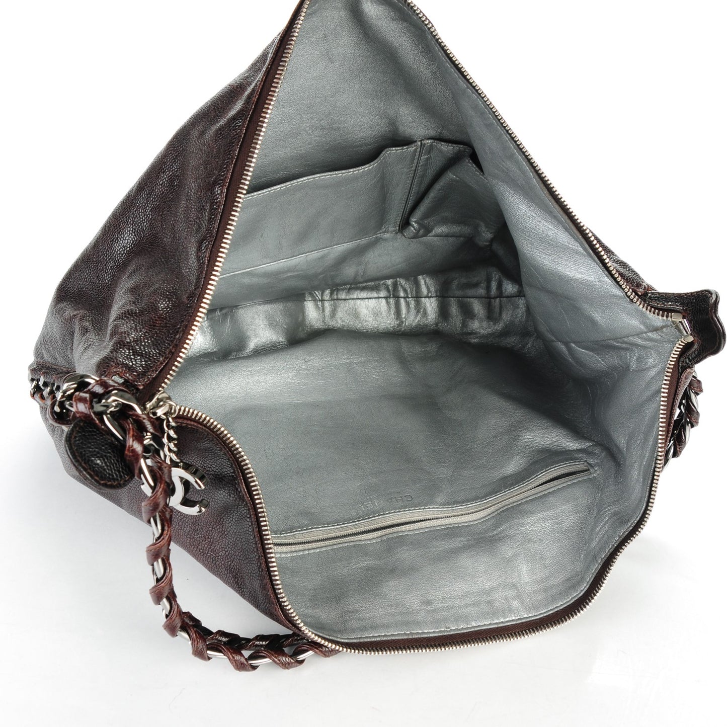 Glazed Caviar Modern Chain Hobo Brown