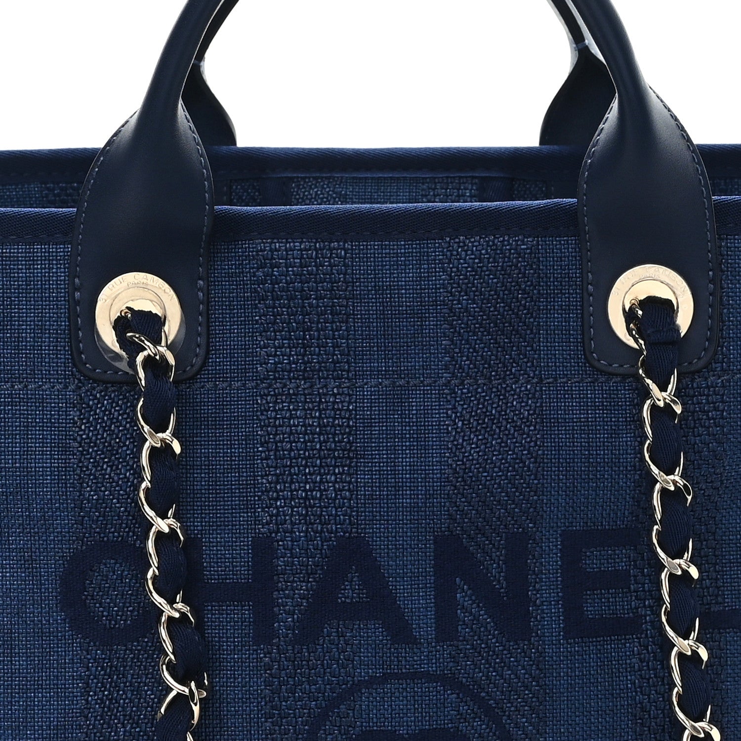 Chanel Mixed Fibers Striped Medium Deauville Tote Navy Blue 8 of 10