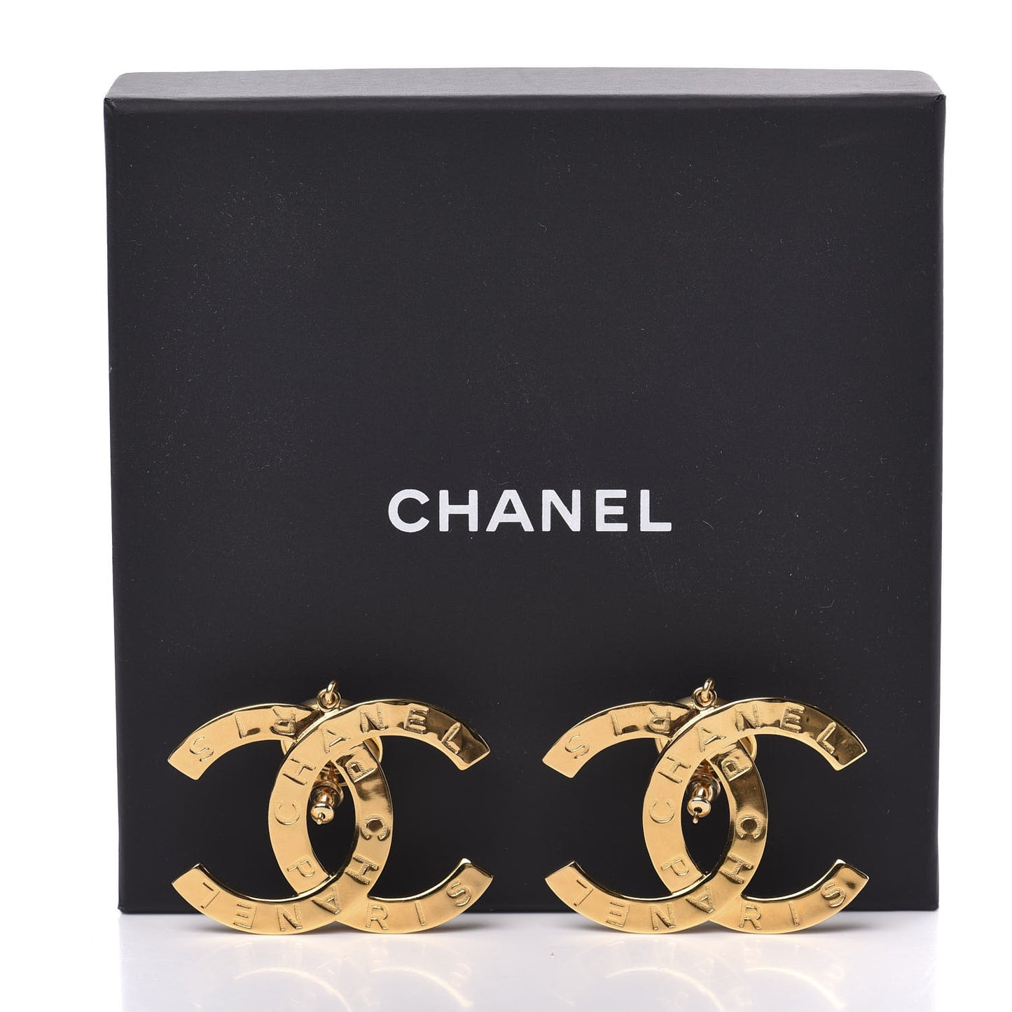 Metal Large Paris Button Earrings Gold