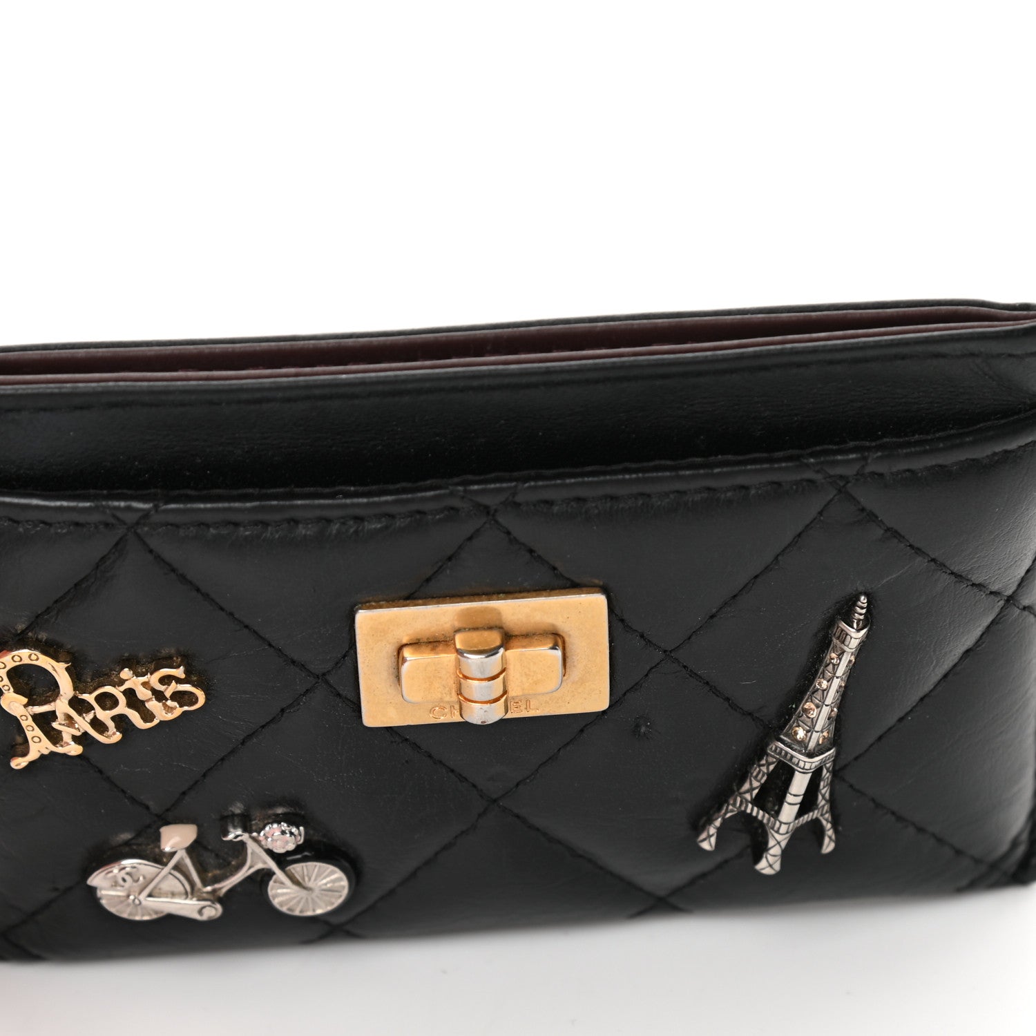 Chanel Aged Calfskin Quilted Lucky Charms Reissue Card Holder Black 13 of 13