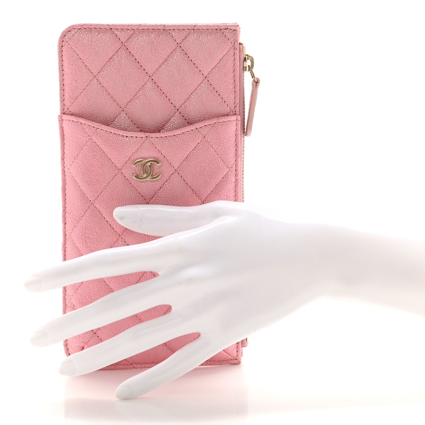 Iridescent Caviar Quilted Classic iPhone Pouch Rose Pink