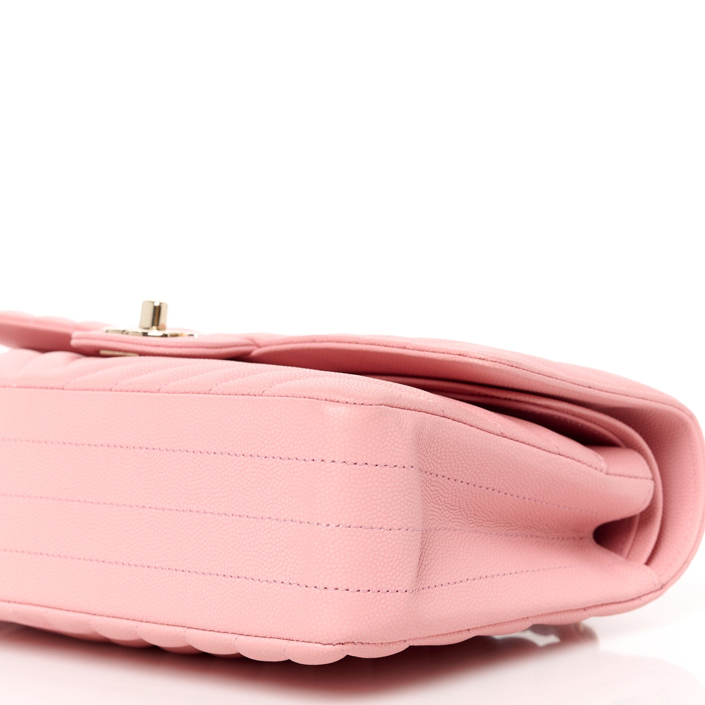 Caviar Flat Chevron Quilted Medium Double Flap Pink