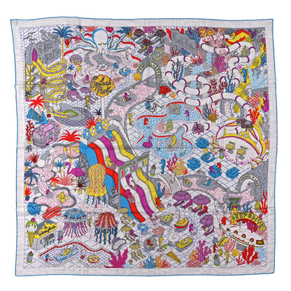 Hermes Cashmere Silk Splash Park Shawl 140 Gris Chine Bleu Turquoise 1 of 5