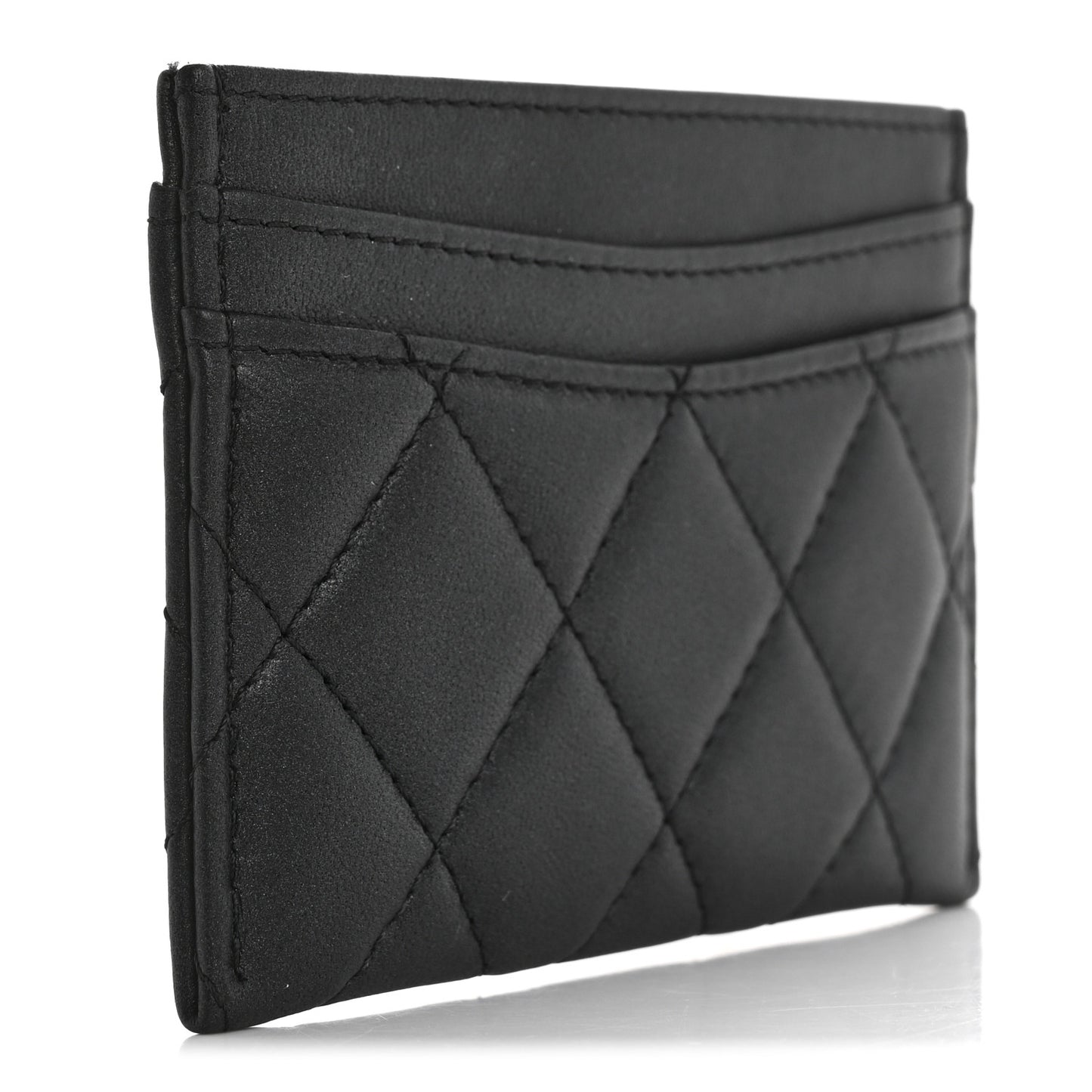 Pearly Lambskin Quilted Card Holder So Black