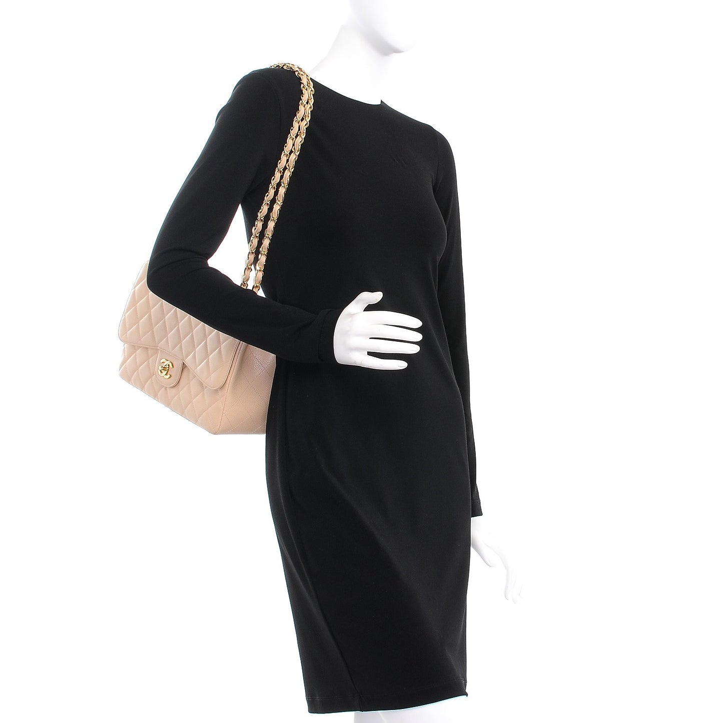 Caviar Quilted Jumbo Single Flap Beige Clair