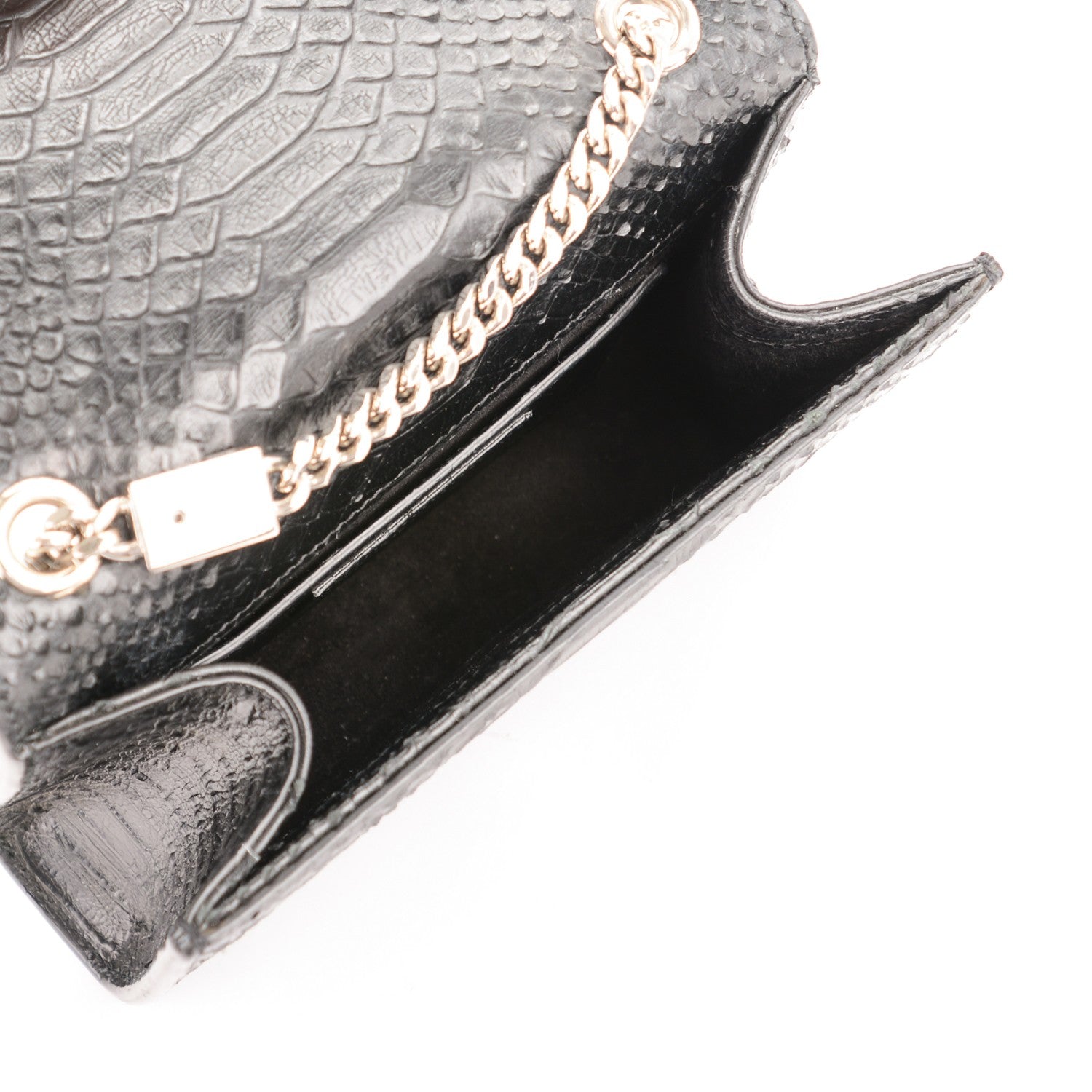 Saint Laurent Python Calfskin Embossed Small Classic Monogram Tassel Satchel Black 5 of 6