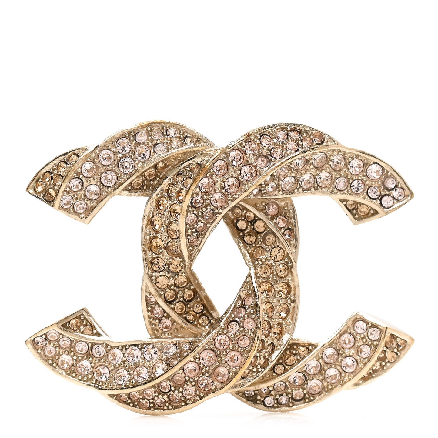Crystal Twisted CC Brooch Gold Pale Pink