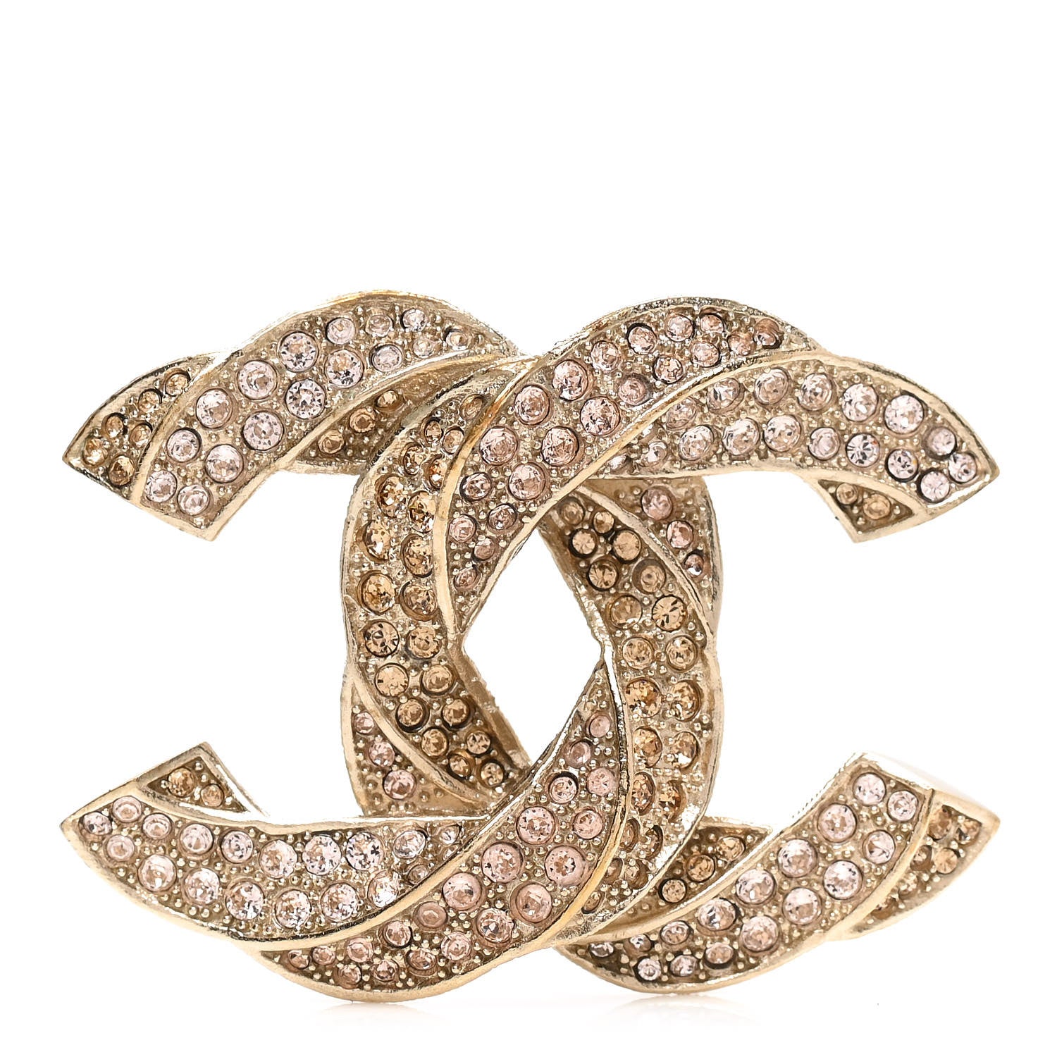 Chanel Crystal Twisted CC Brooch Gold Pale Pink 1 of 5