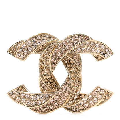 Chanel Crystal Twisted CC Brooch Gold Pale Pink 1 of 5