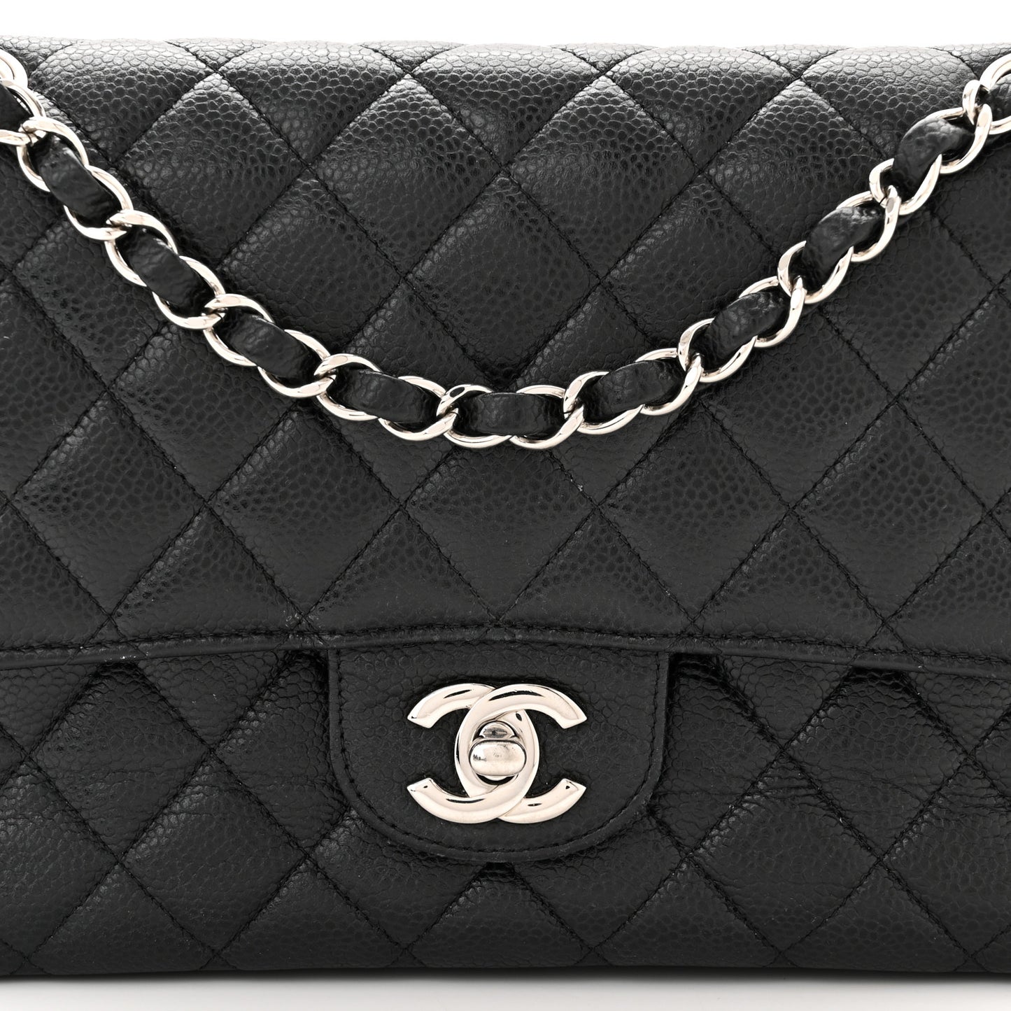 Caviar Quilted Medium Double Flap Black